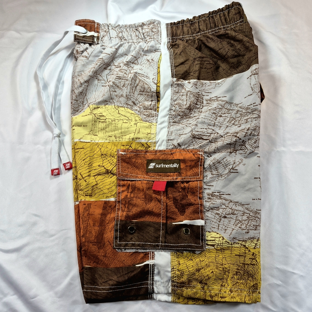 NWOT Rare Vintage Surf Mentality All Over Print Map Board Shorts Men's 30 Waist